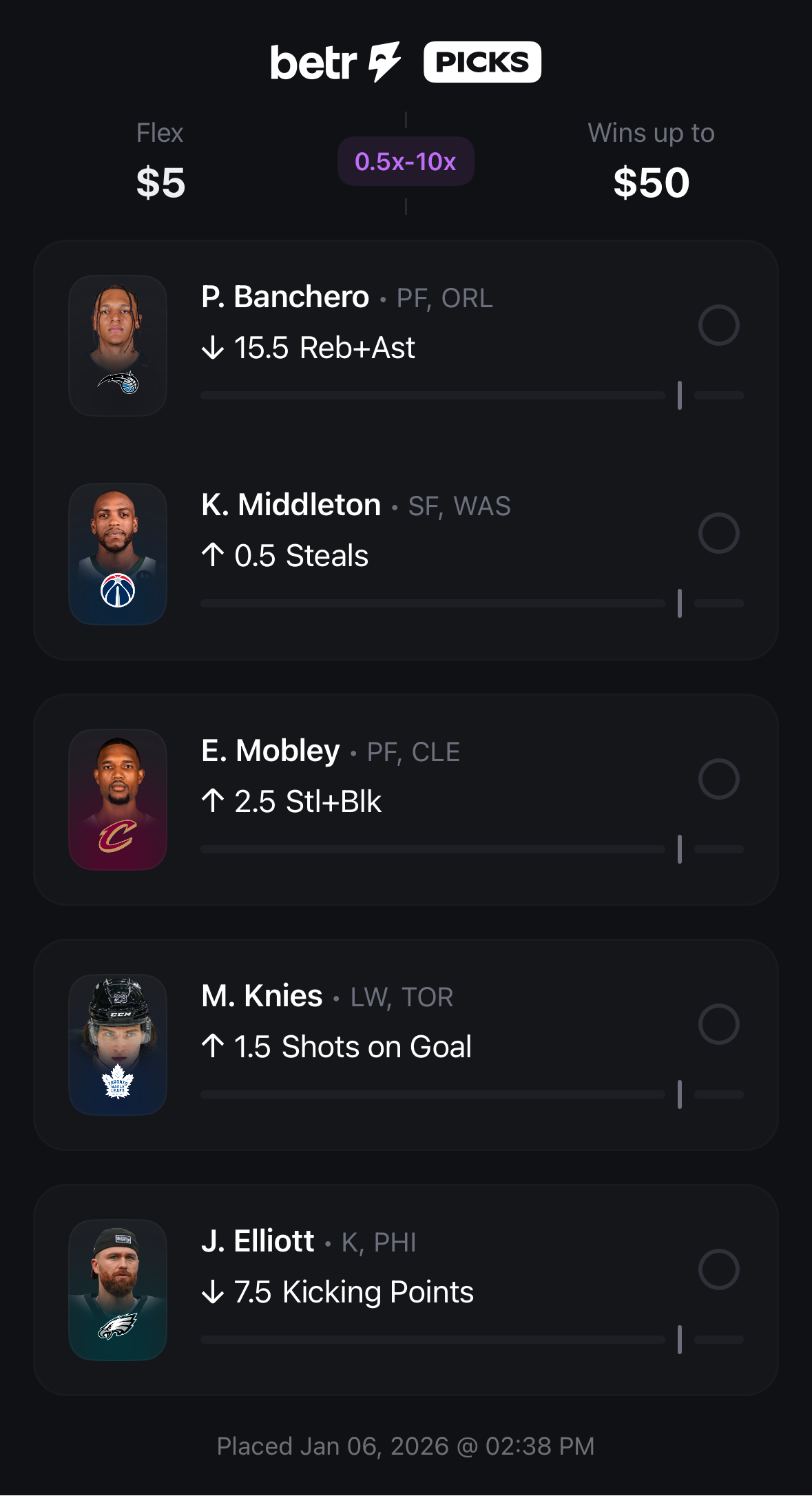 Completed Betr Picks Slip