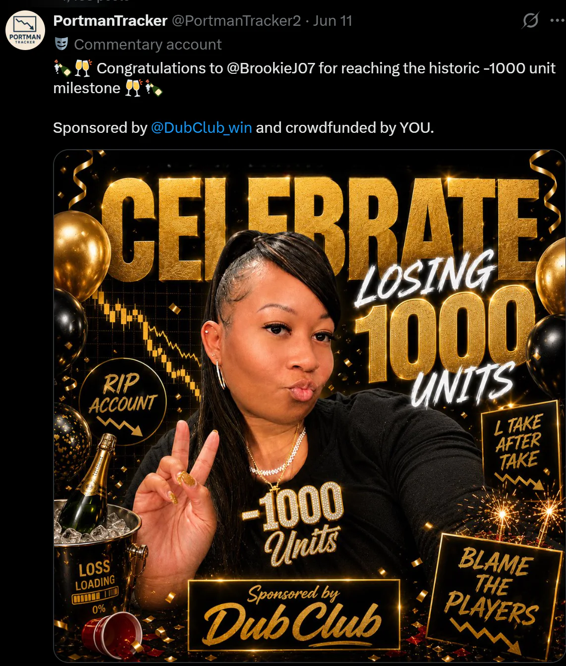 Pick seller celebrating a negative 1000-unit milestone in a sponsored social post